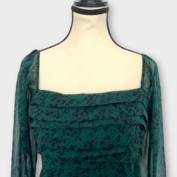 Abercrombie & Fitch Emerson Chiffon Dress LARGE Midi Green Fairycore Whimsigoth - Picture 4 of 11